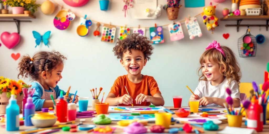 Kids enjoying creative art activities for stress relief.