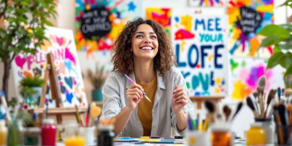 Artist painting in a colorful and inviting art studio.