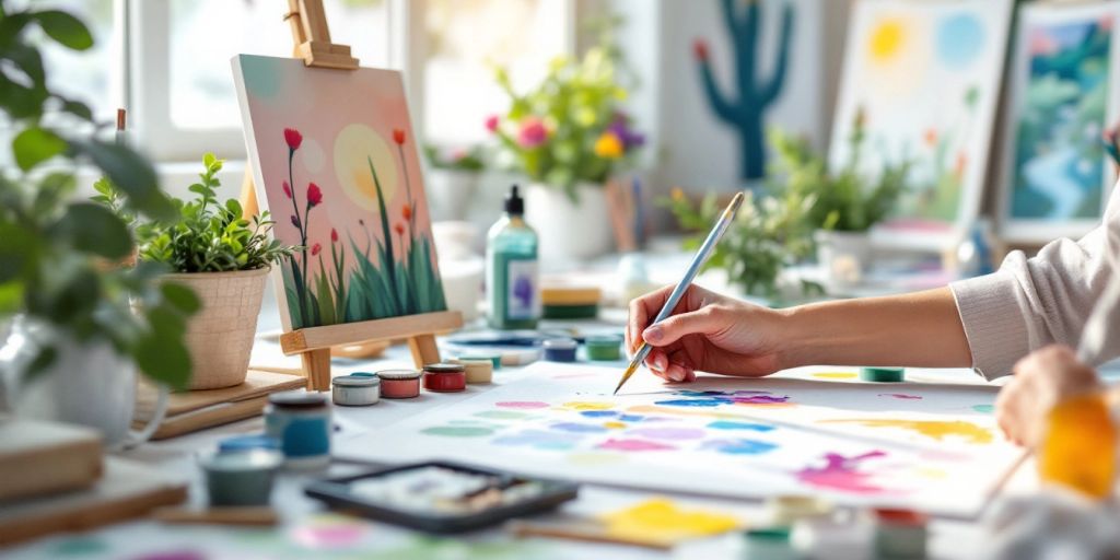 Art supplies in a tranquil studio setting.