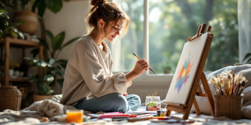 Person painting in a calm and peaceful art therapy session.