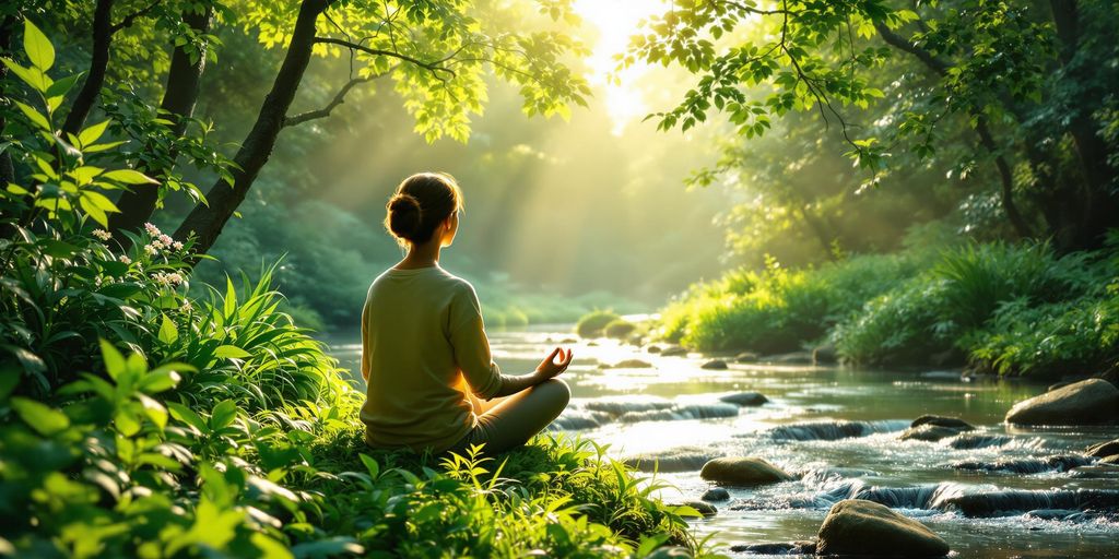 Person practicing mindfulness in a peaceful natural setting.